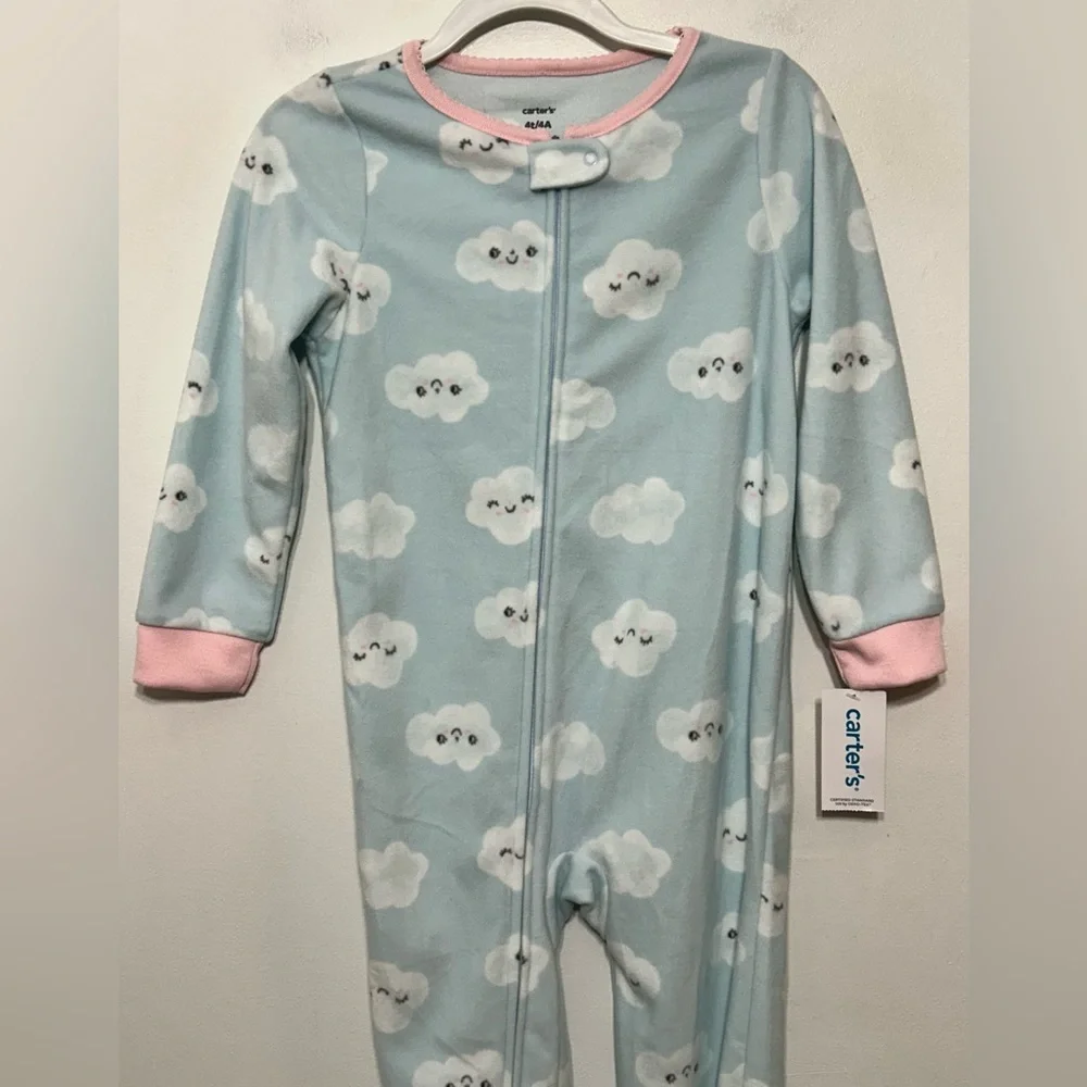 New! Carters Set of 2 Zip Up Footed Sleeper Pajamas Little Girls Size 4T